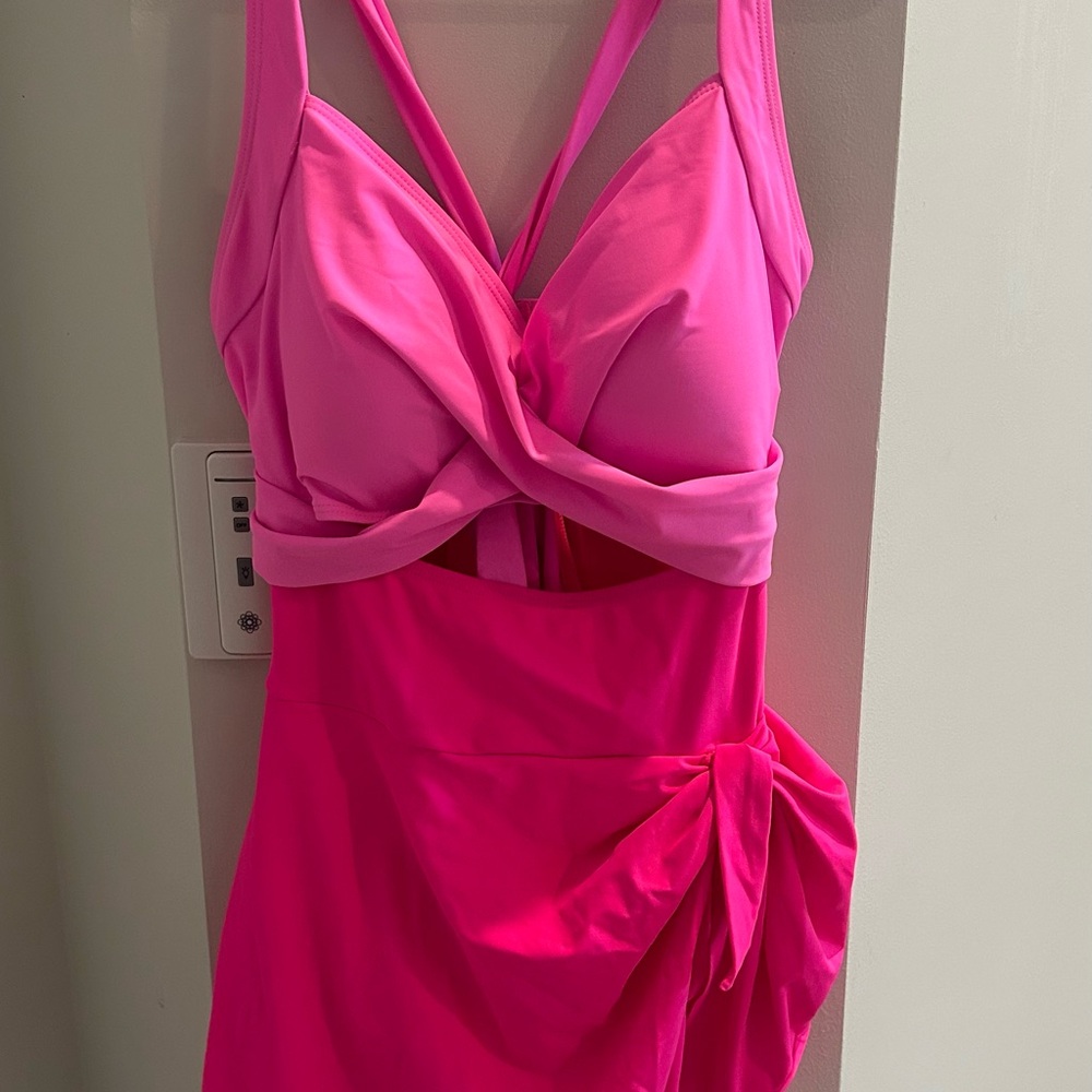 Pink Twist-Front Women's Swim Dress